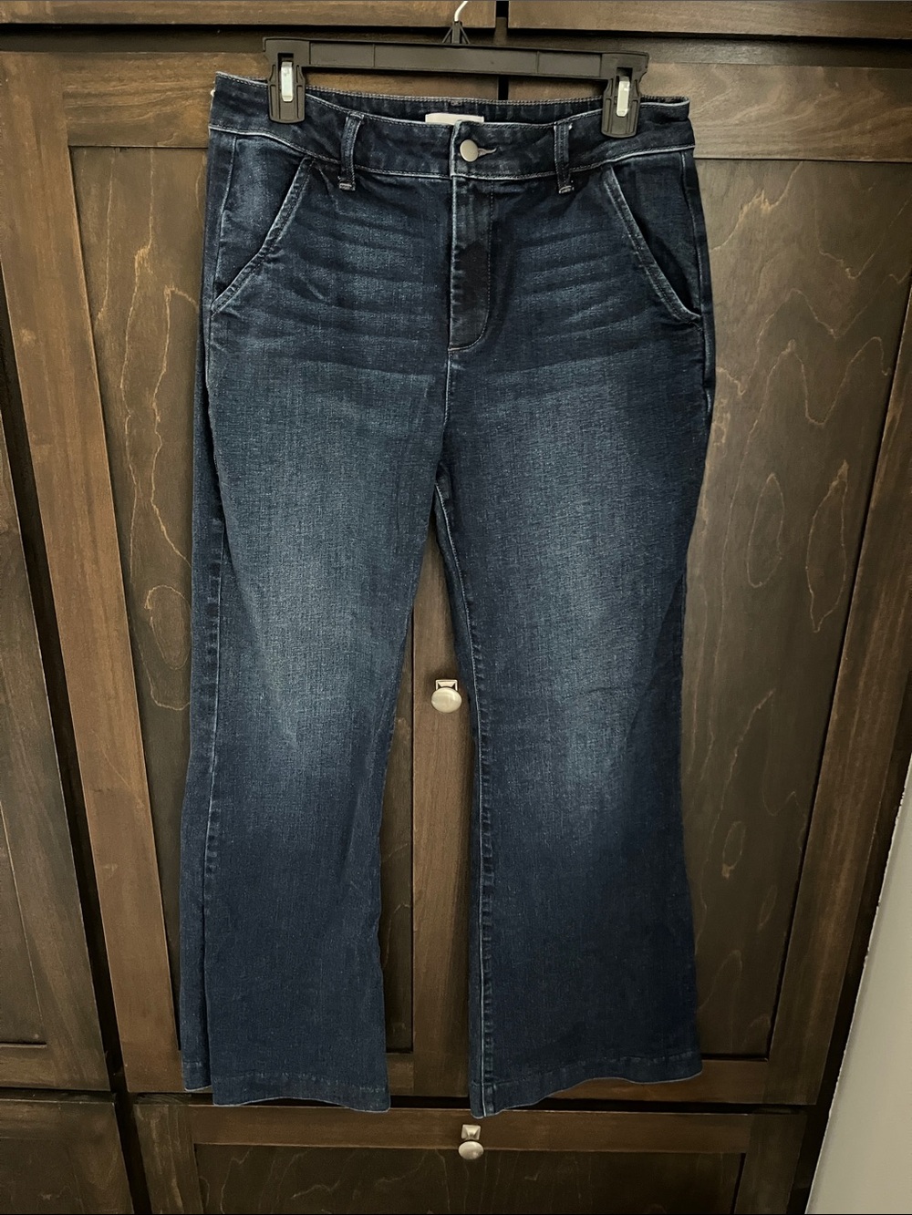 Women’s Flared Dark Blue Jeans - Comfortable Stretch Wide Leg